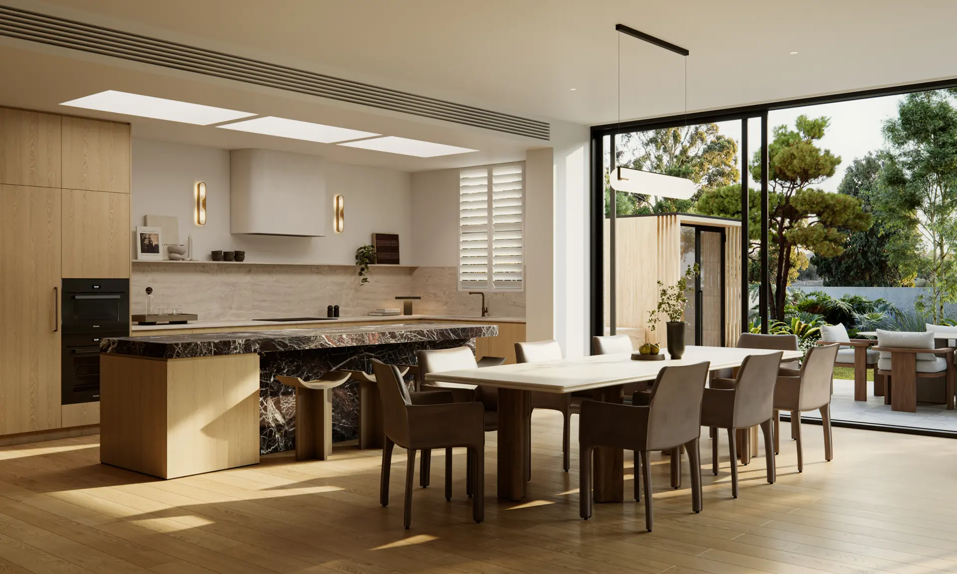 Open plan kitchen and dining