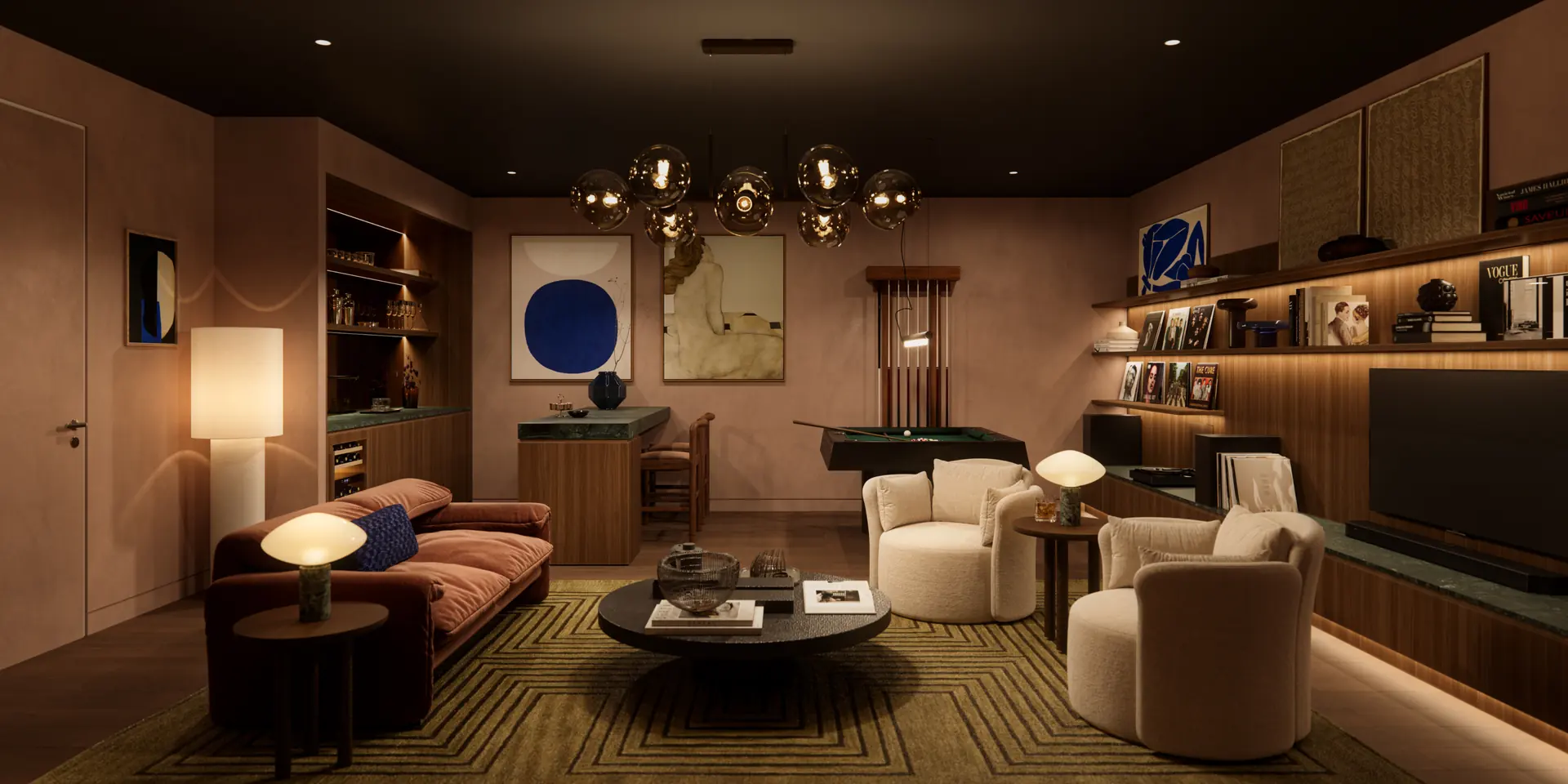 Lower level lounge and media room